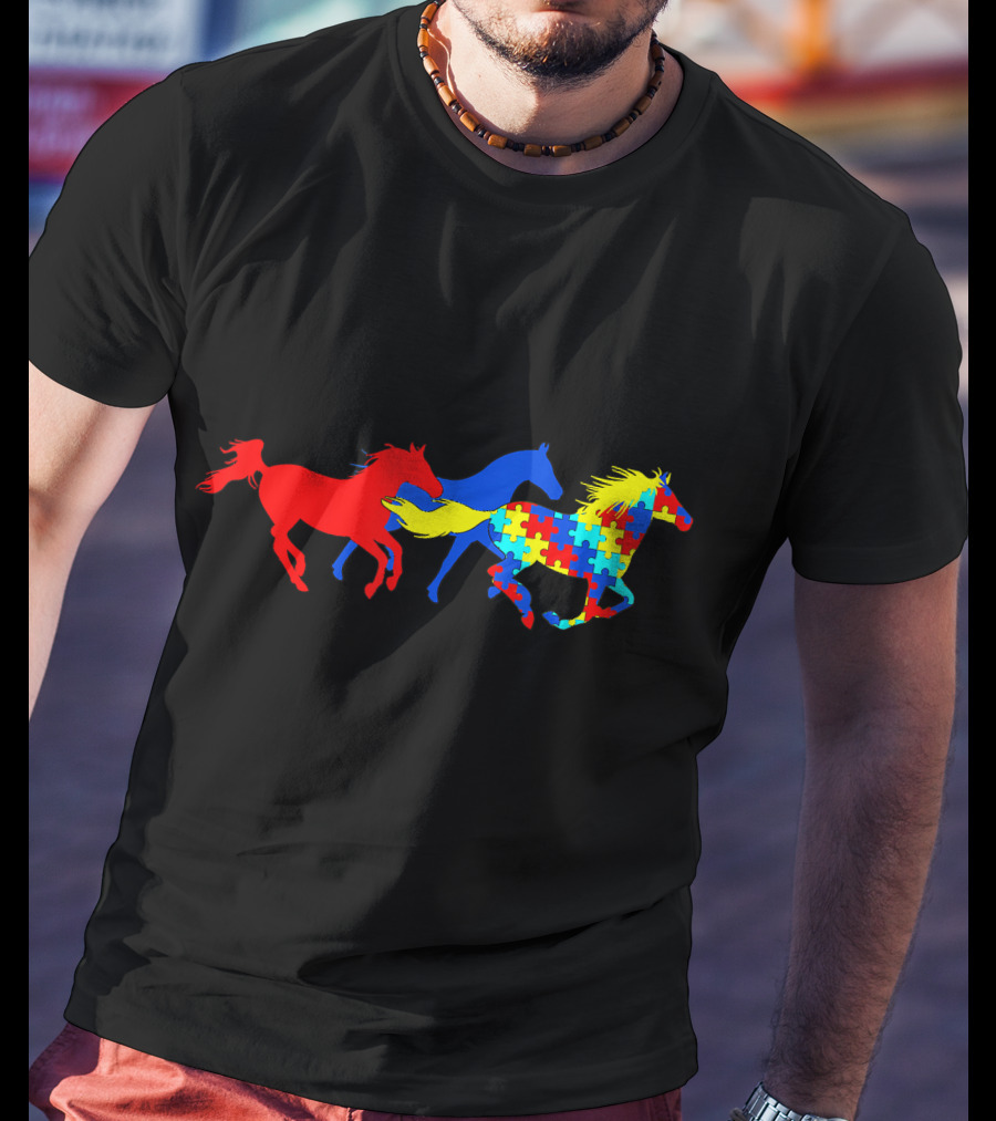 Autism Awareness Running Horses Puzzle T-Shirt
