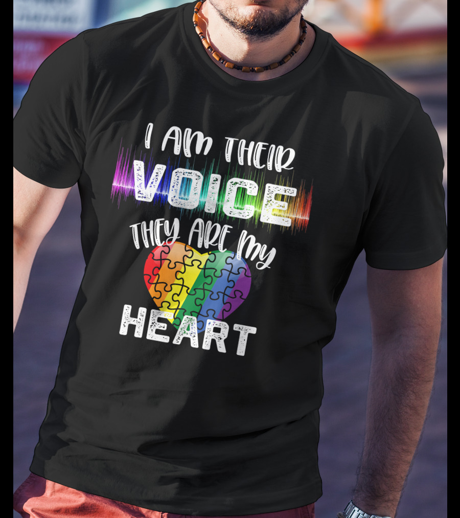 I Am Their Voice They Are My Heart Autism Teacher Puzzle Heart T-Shirt