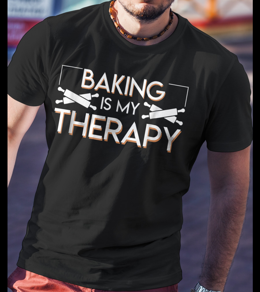 Baking Is My Therapy Rolling Pins Crossed Humor T-Shirt