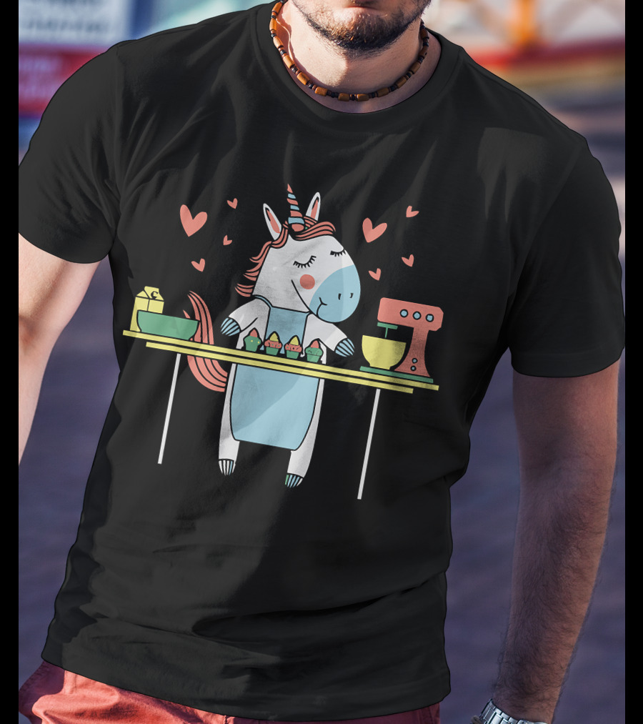 Baking Unicorn Cupcakes With Hearts And Mixer T-Shirt