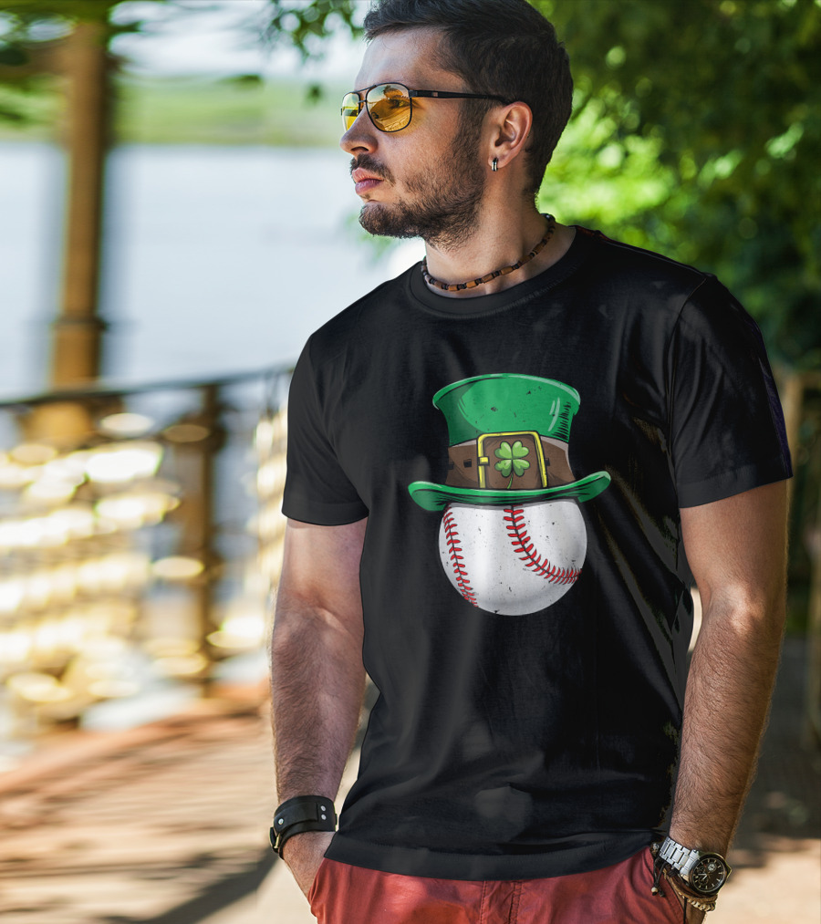 Leprechaun Hat Baseball With Shamrock Stitching T-Shirt