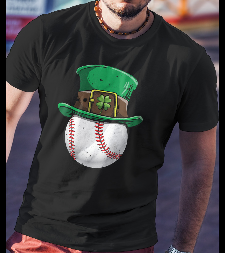 Leprechaun Hat Baseball With Shamrock Stitching T-Shirt