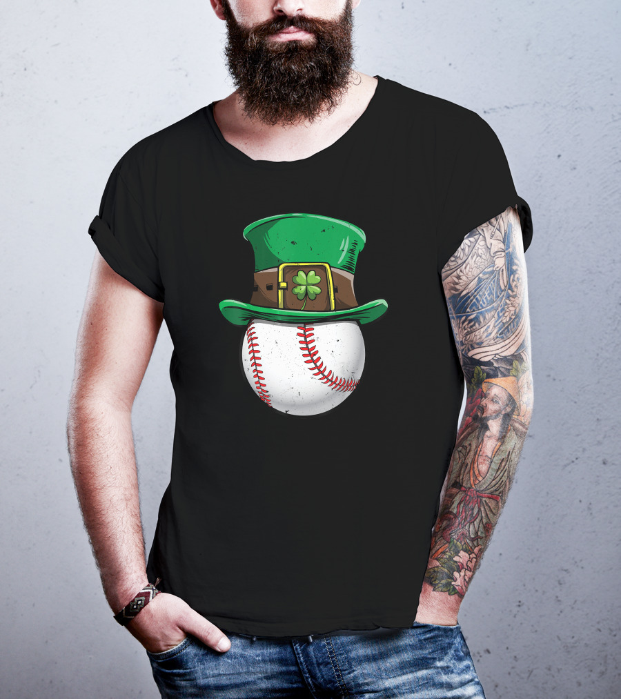 Leprechaun Hat Baseball With Shamrock Stitching T-Shirt
