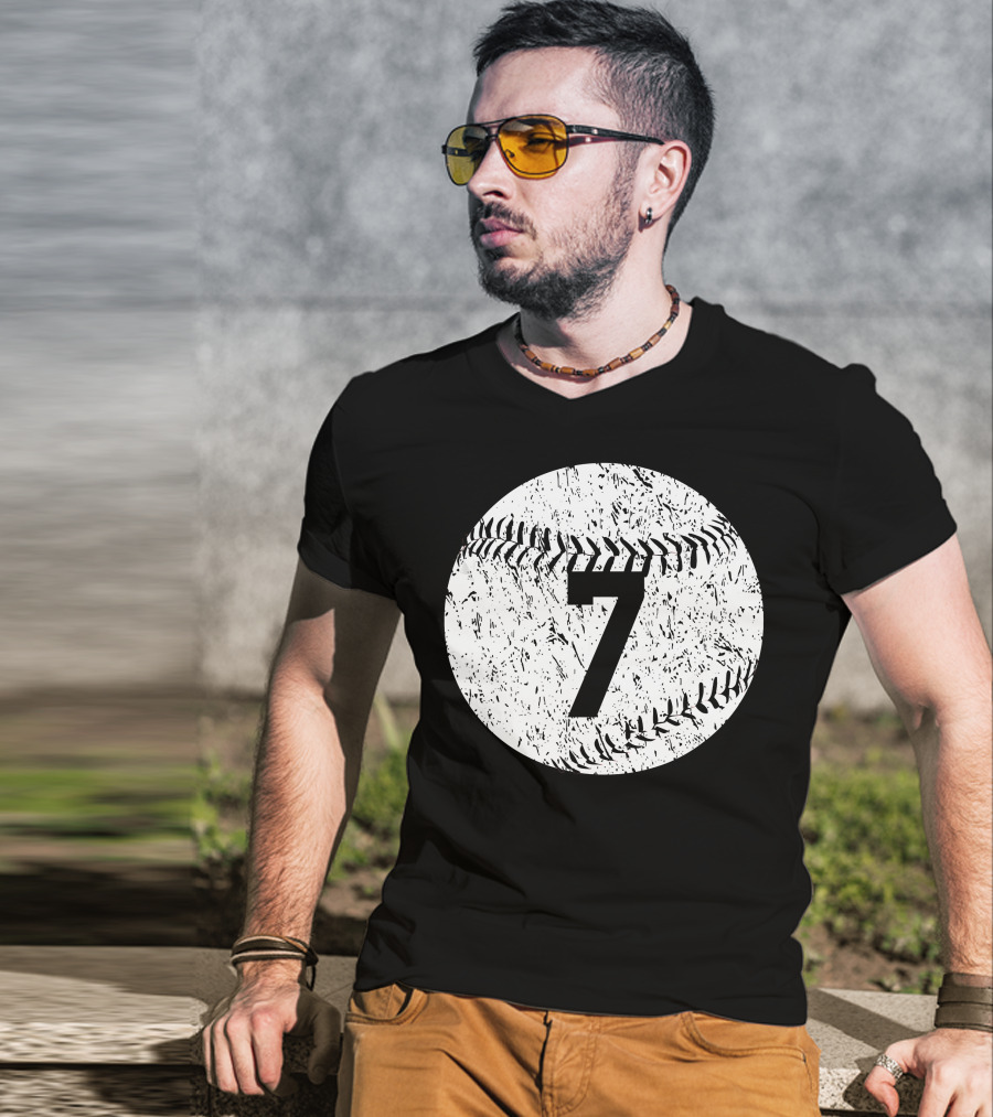 Number 7 Baseball Stitching T-Shirt