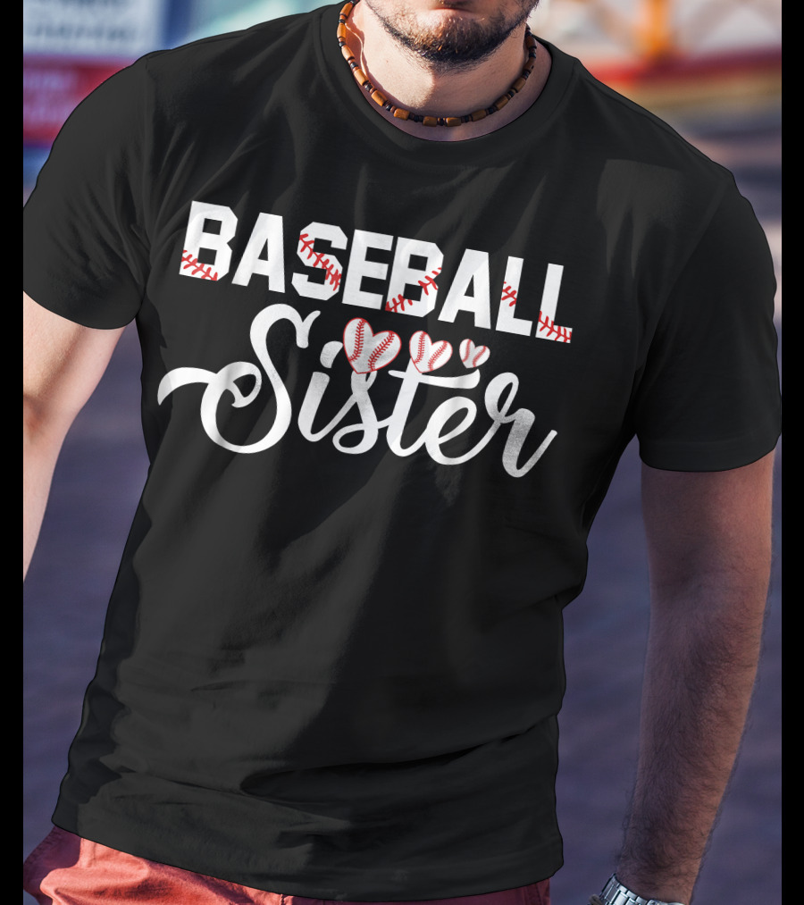 Baseball Sister With Heart Baseball Stitching Elements T-Shirt
