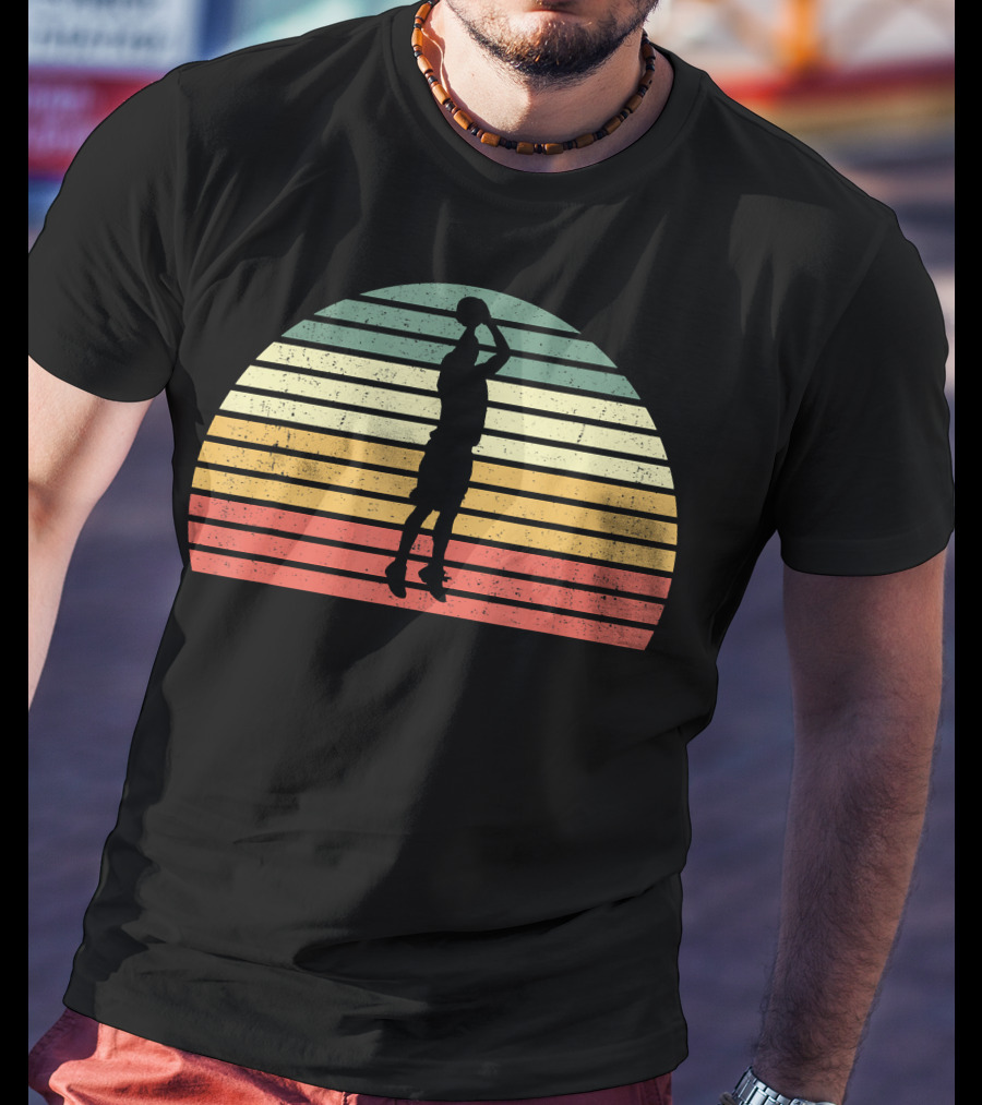 Retro Sunset Basketball Jumpshot 3 Pointer T-Shirt