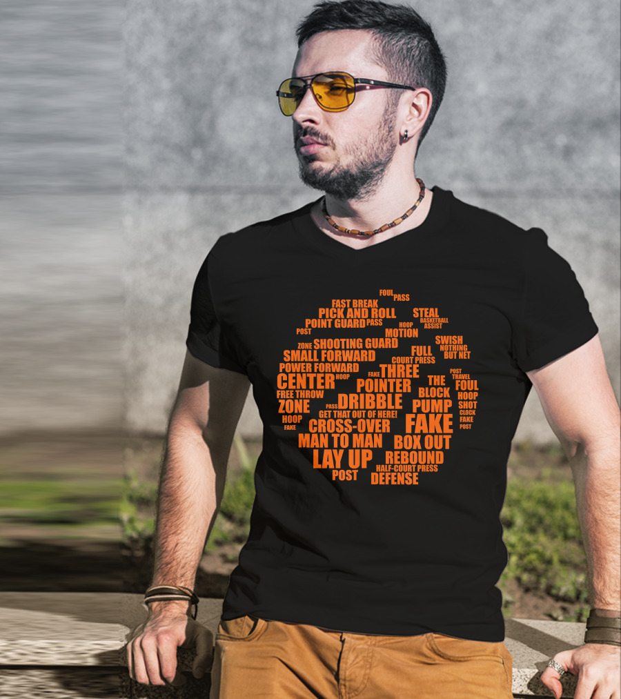 Basketball Terms Motivational Word Cloud Lay Up Dribble Fake Defense Center Three Pointer T-Shirt