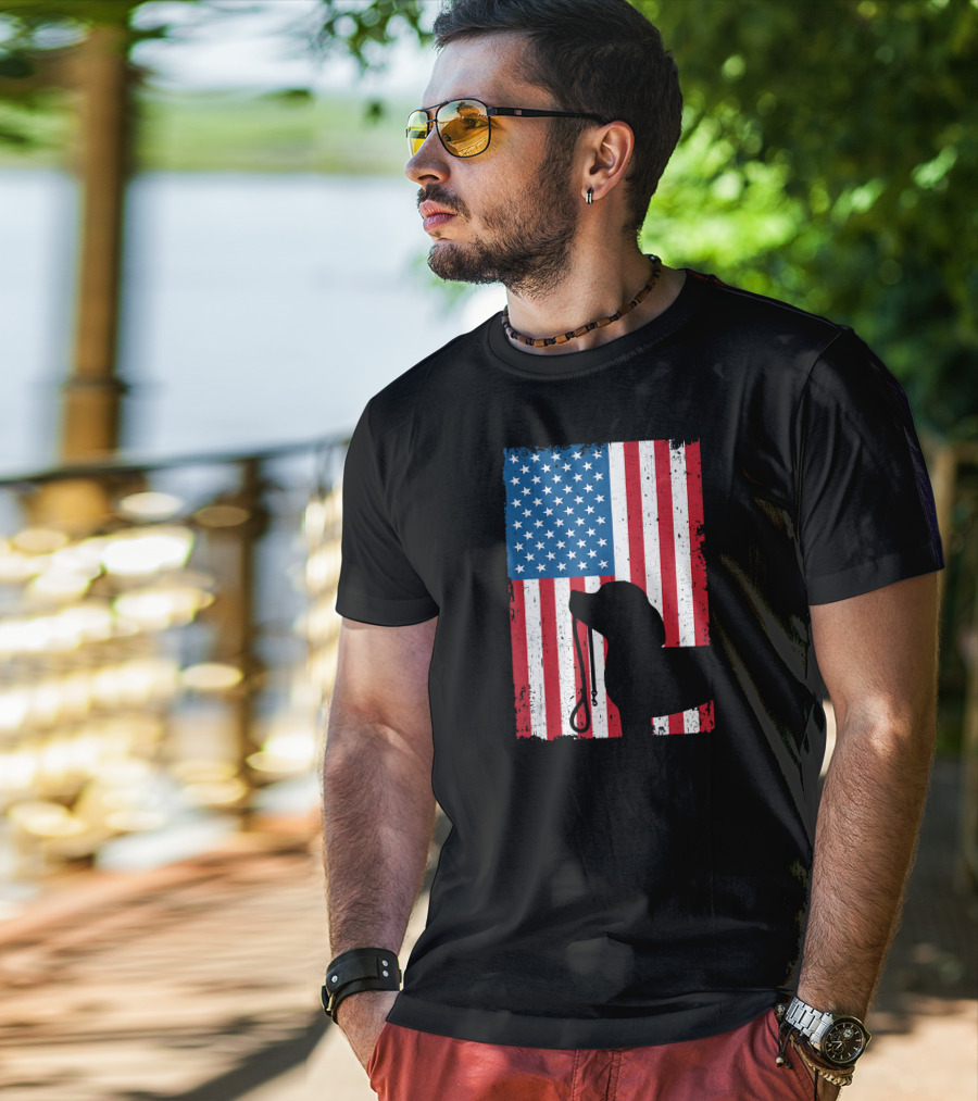 Beagle Silhouette American Flag Patriotic T-Shirt
