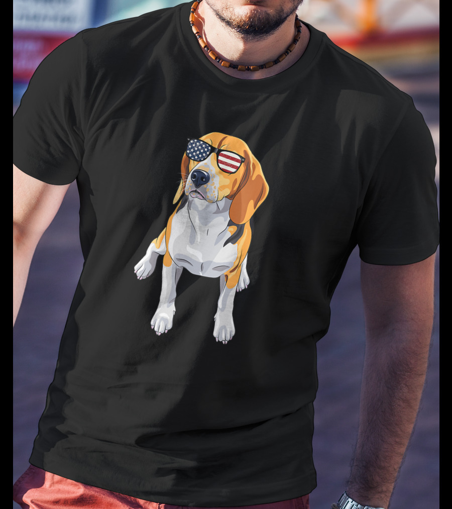 Beagle Wearing American Flag Sunglasses Patriotic T-Shirt