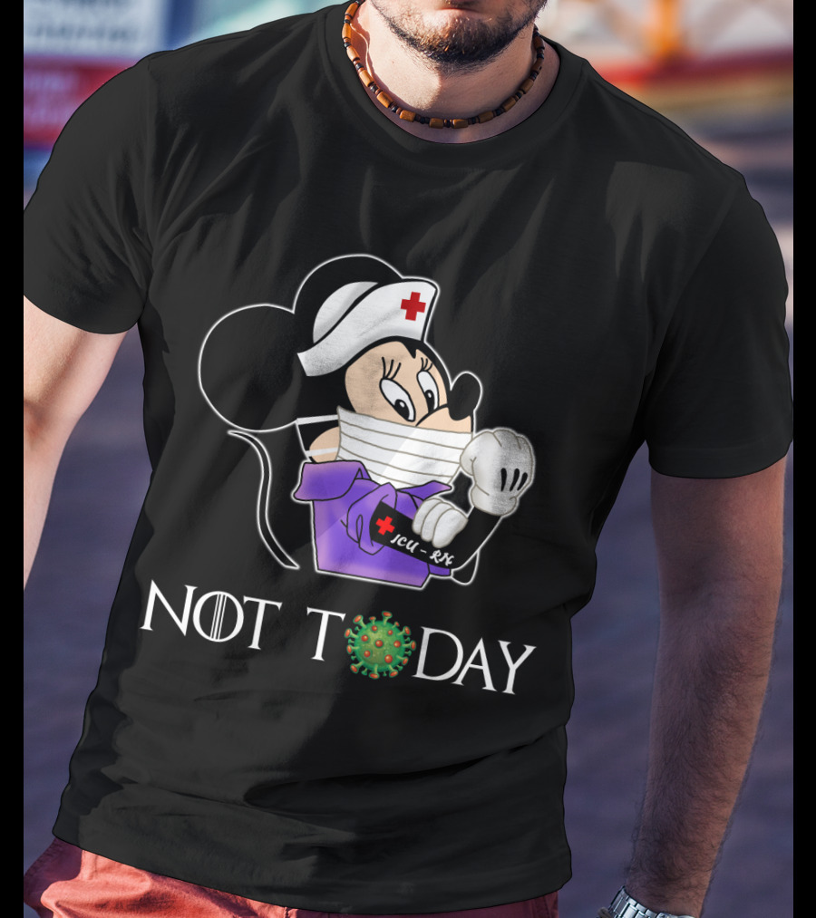 ICU RN Not Today Nurse With Face Mask And Cartoon Character T-Shirt