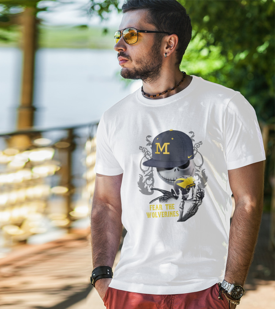 Fear The Wolverines Skellington M Hat Football Helmet T-Shirt