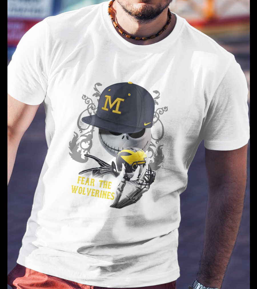 Fear The Wolverines Skellington M Hat Football Helmet T-Shirt