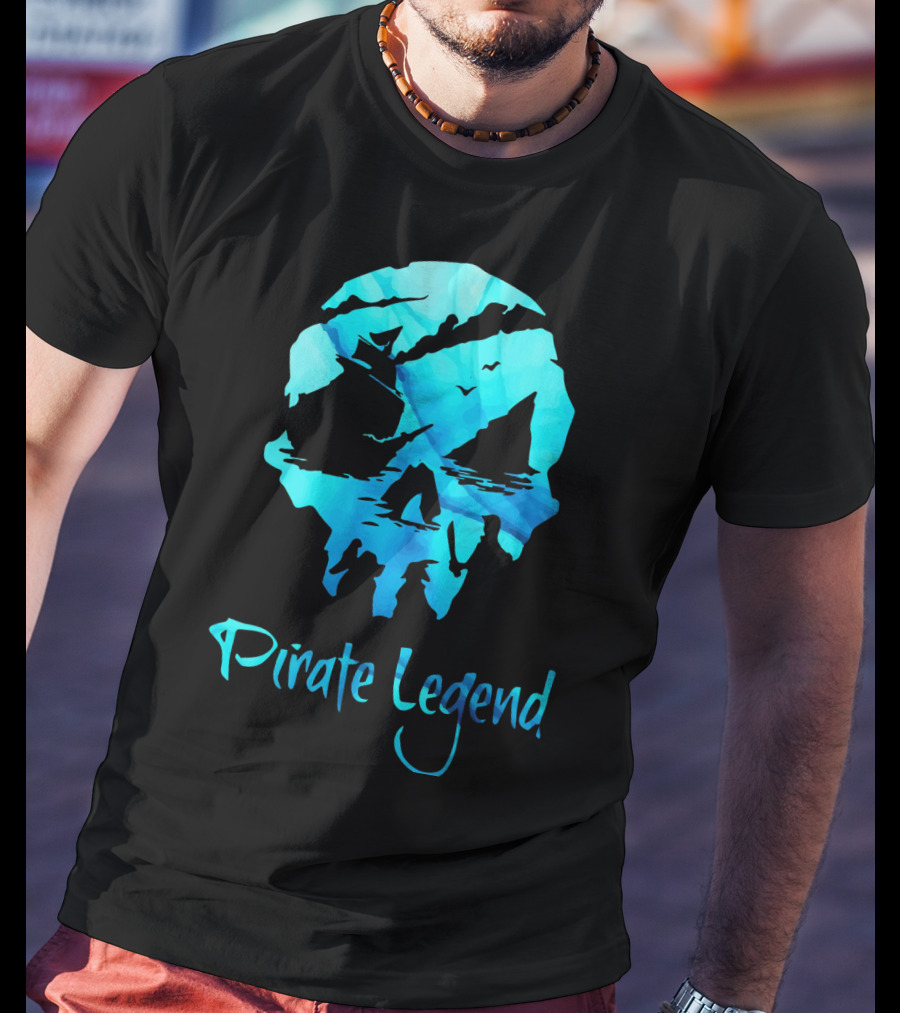 Pirate Legend Skull With Blue Ocean T-Shirt