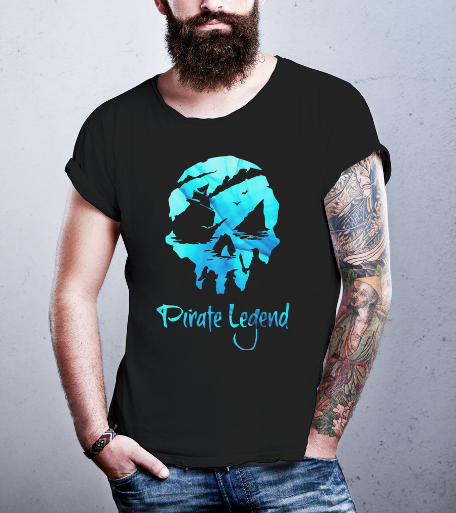 Pirate Legend Skull With Blue Ocean T-Shirt