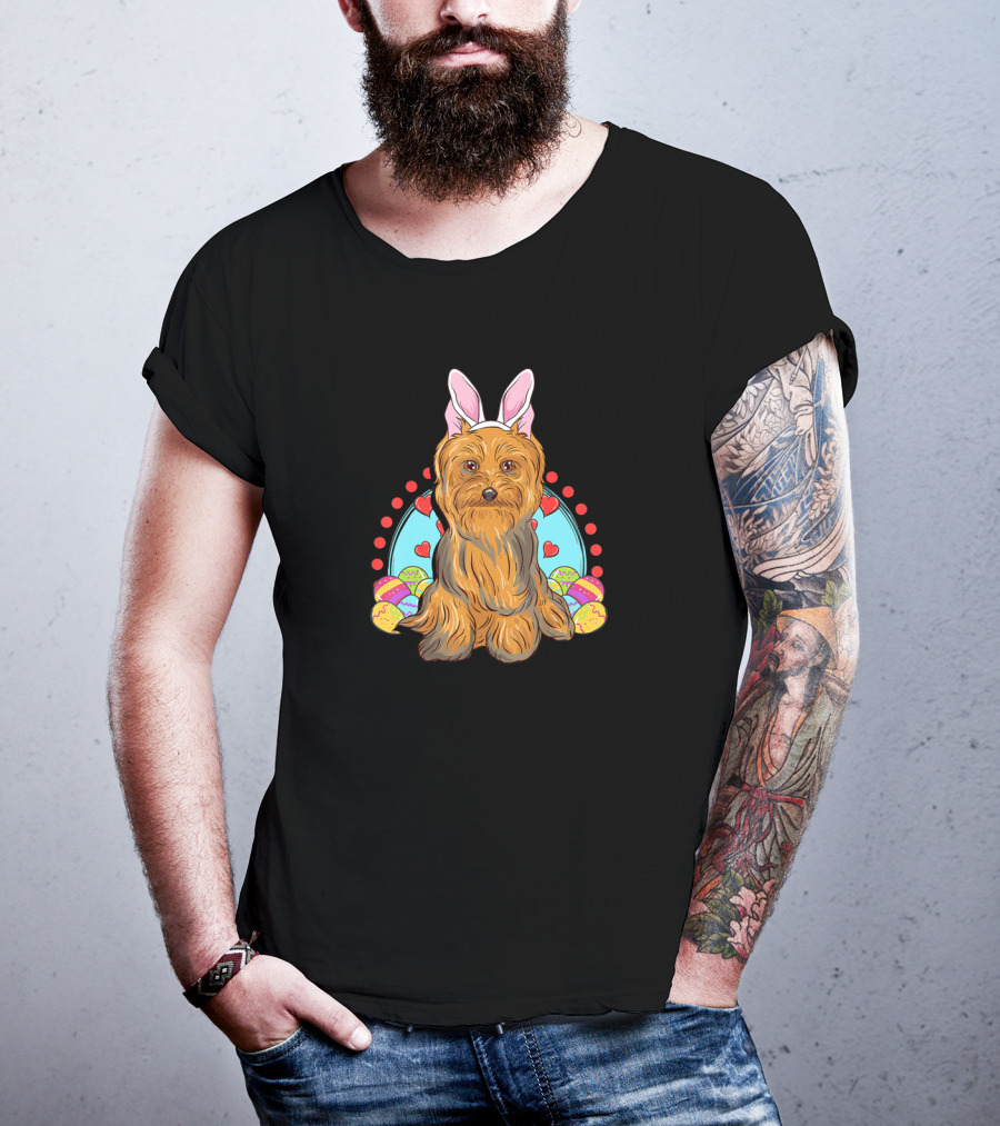 Yorkshire Terrier Yorkie With Easter Bunny Ears And Eggs T-Shirt