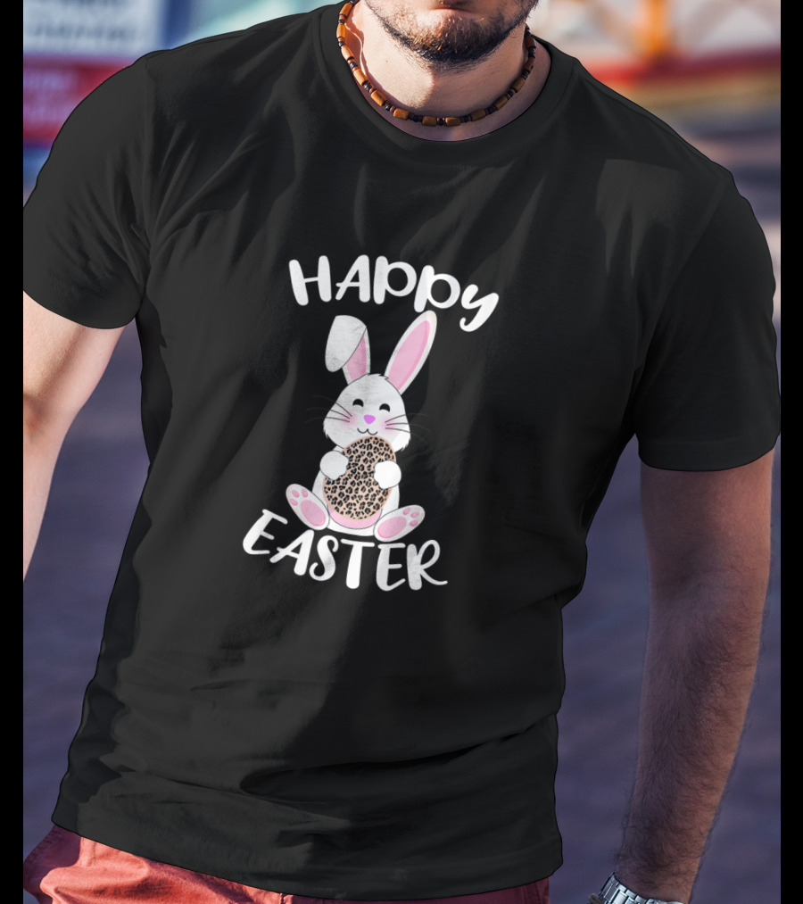 Happy Easter Bunny With Leopard Print Easter Egg T-Shirt