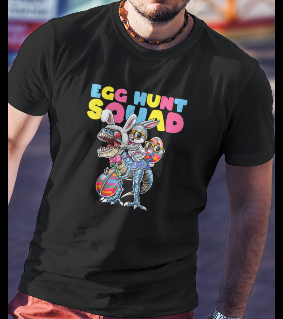 Egg Hunt Squad Easter Bunny Dinosaur With Rabbit Ears And Sunglasses T-Shirt