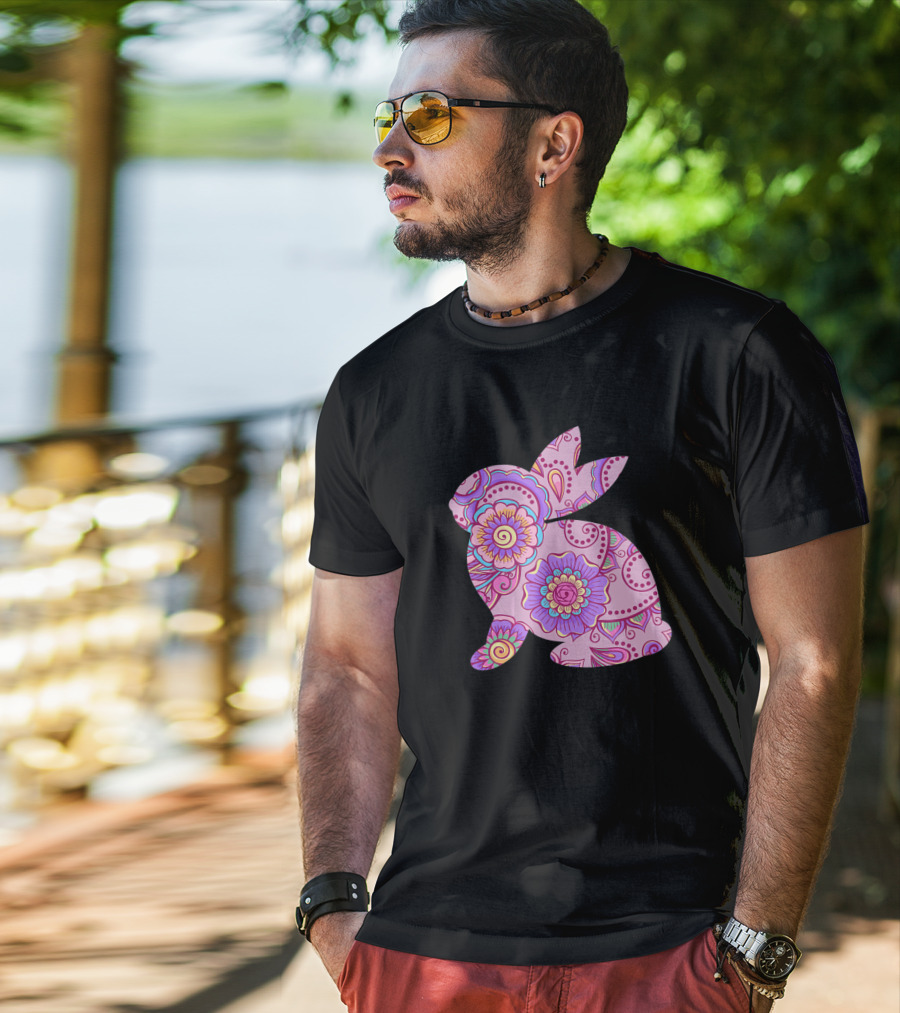 Easter Women Pastel Bunny With Floral T-Shirt