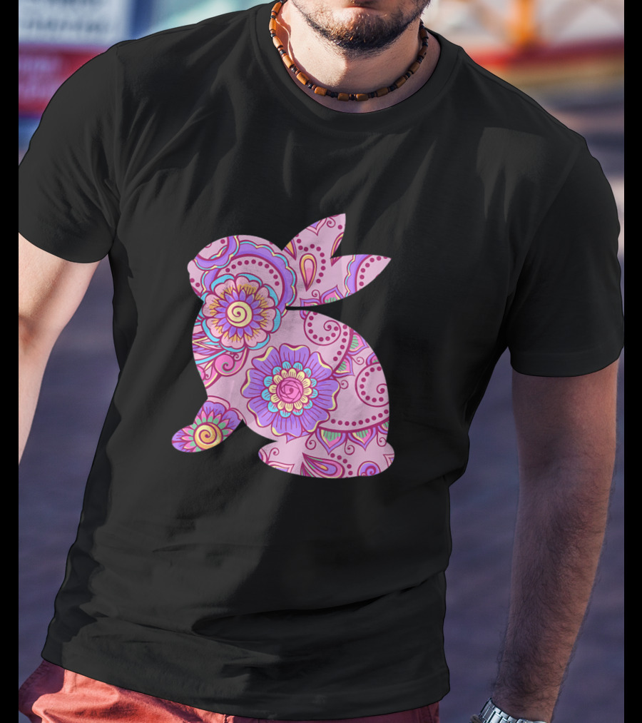 Easter Women Pastel Bunny With Floral T-Shirt