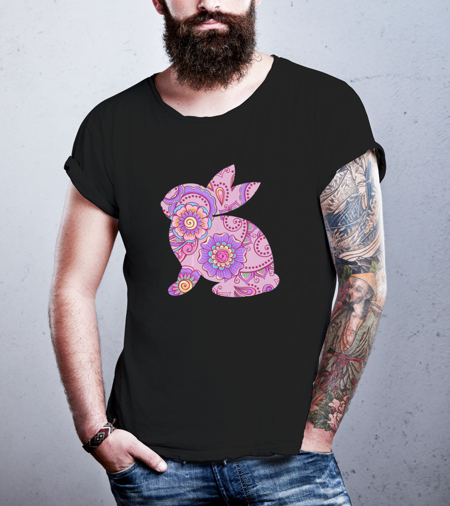 Easter Women Pastel Bunny With Floral T-Shirt