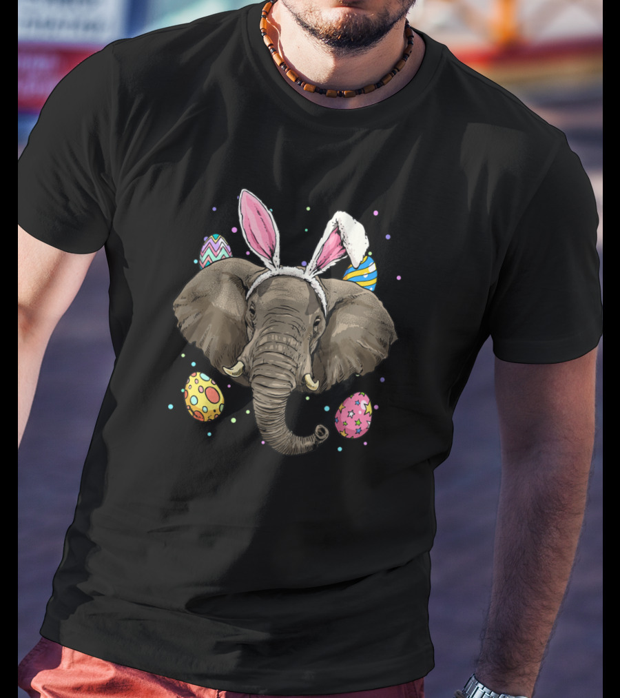 Easter Bunny Ears Elephant Surrounded By Colorful Easter Eggs T-Shirt