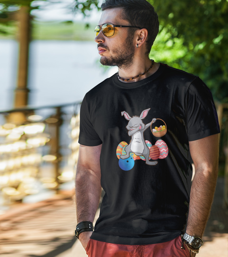 Rabbit Dabbing With Basket Of Easter Eggs And Bowling Ball T-Shirt