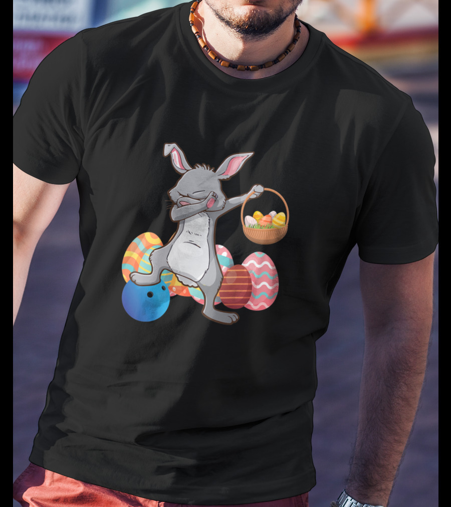Rabbit Dabbing With Basket Of Easter Eggs And Bowling Ball T-Shirt