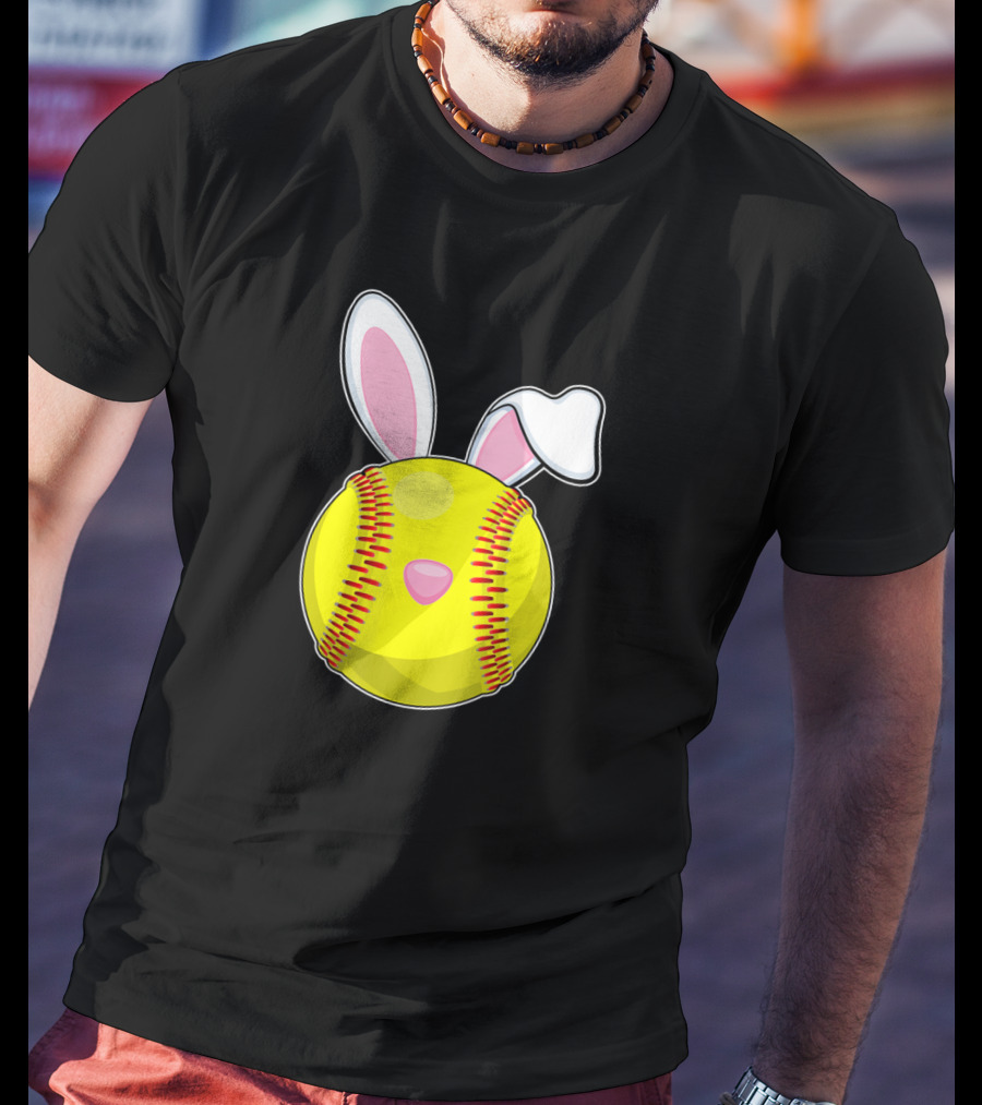 Softball Easter Bunny Rabbit Ears Sports Ball T-Shirt