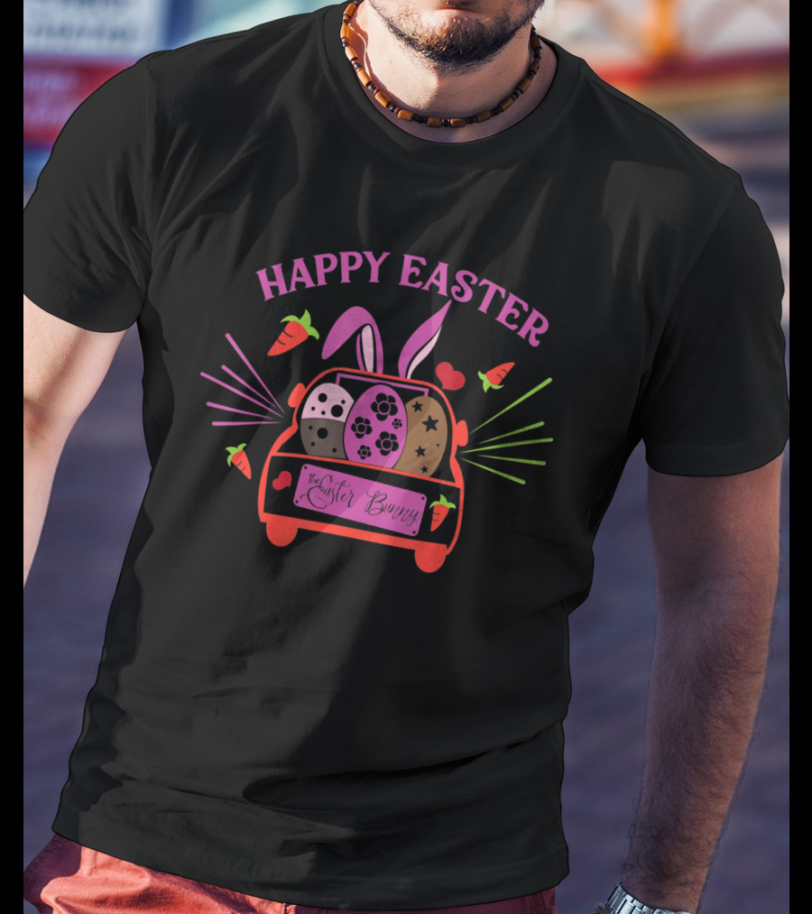 Happy Easter Bunny Truck With Easter Eggs And Carrots T-Shirt