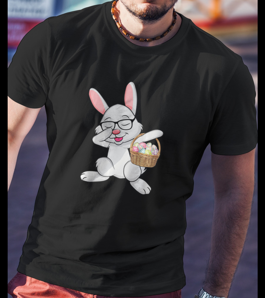 Dabbing Bunny Easter Rabbit With Basket Of Eggs Dab Gesture T-Shirt