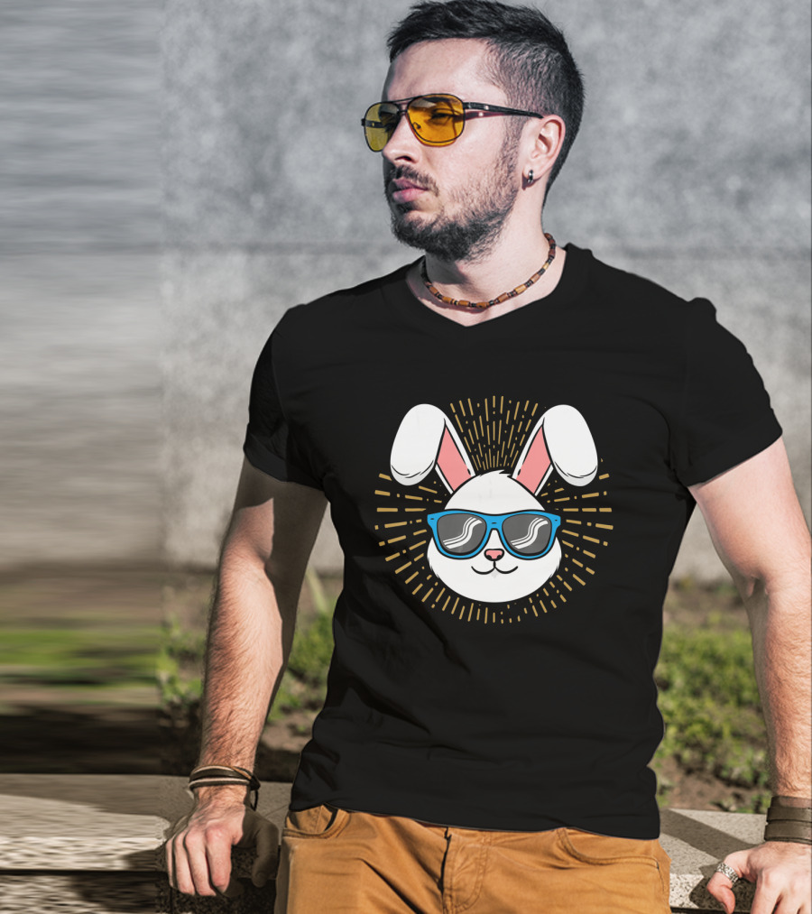 Cute Rabbit Easter Bunny With Blue Sunglasses And Ears T-Shirt