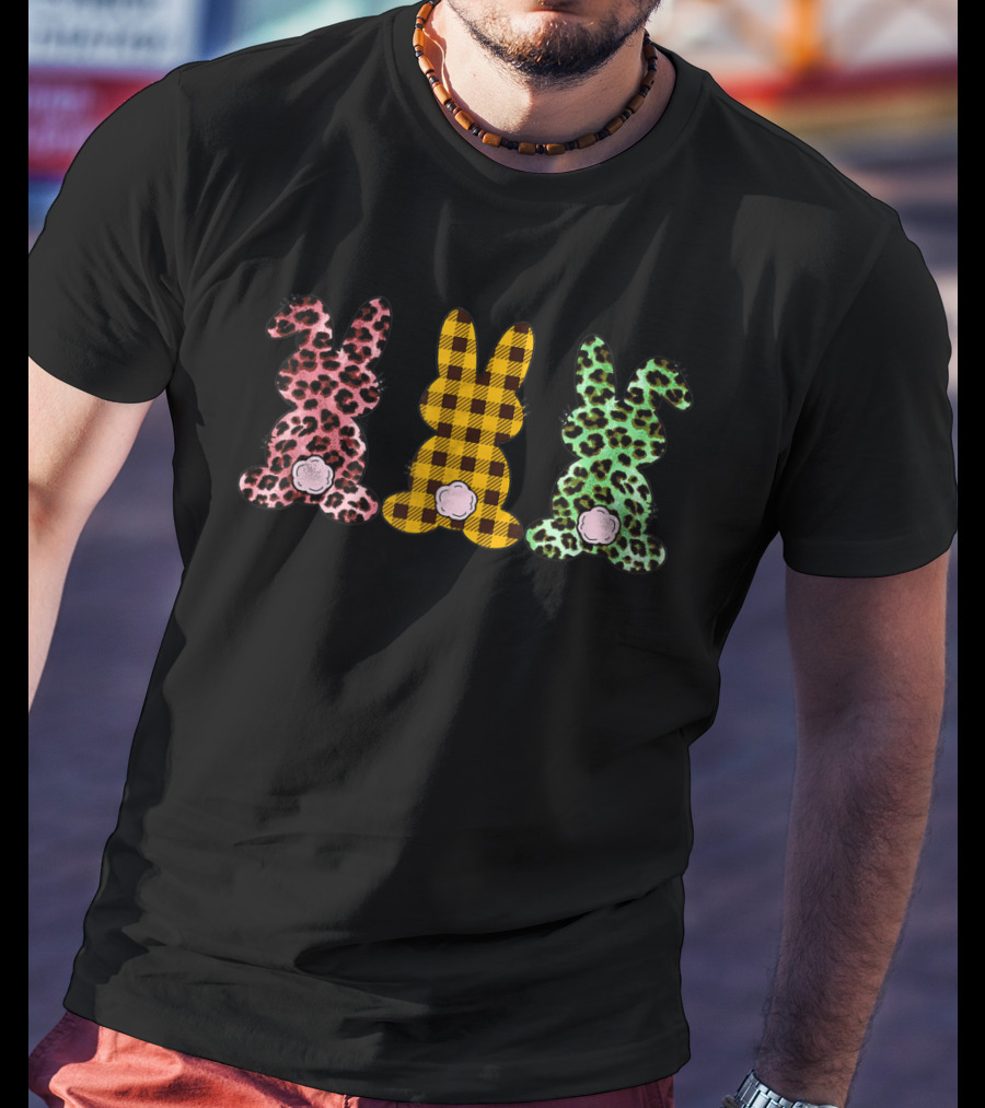 Bunny Rabbit Leopard And Buffalo Plaid Easter T-Shirt