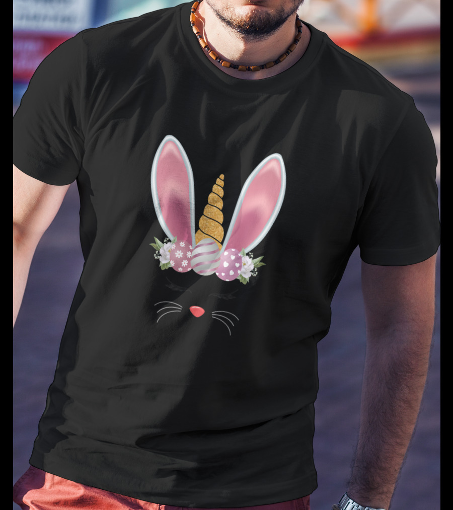 Cute Floral Unicorn Bunny Ears Easter Day Girls T-Shirt