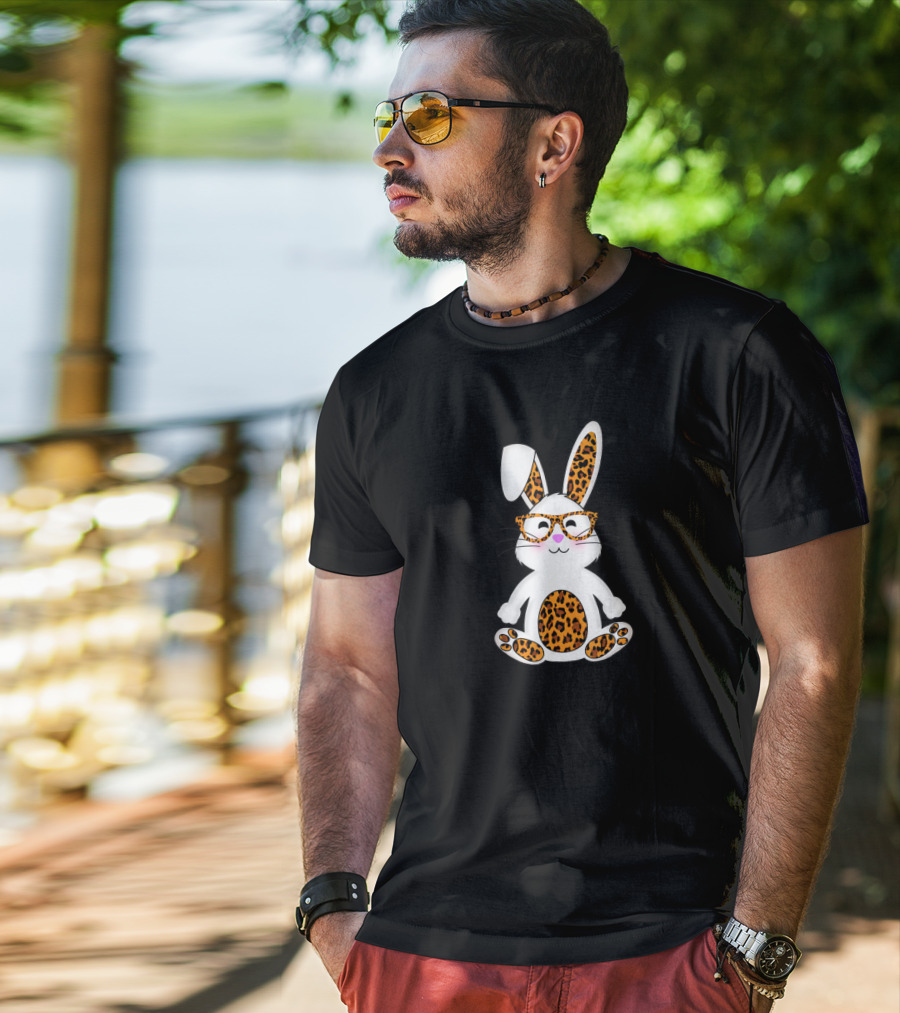 Rabbit Bunny With Leopard Sunglasses Easter T-Shirt