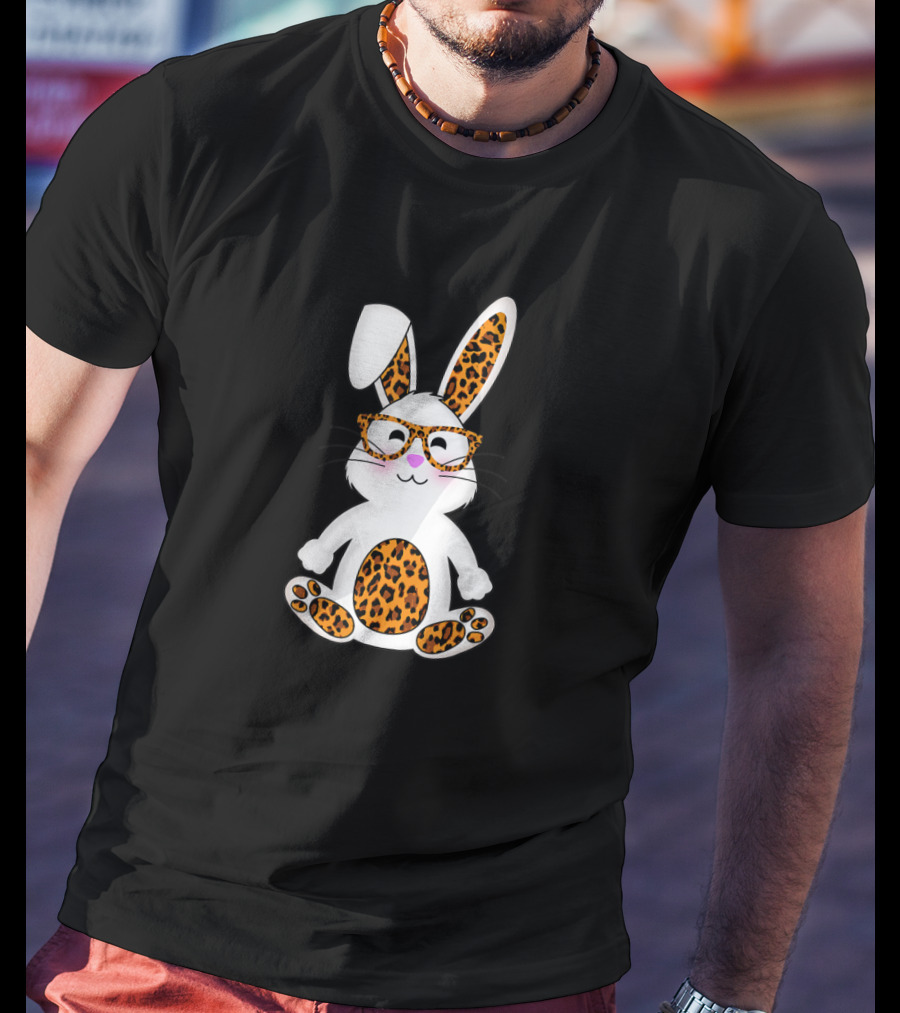 Rabbit Bunny With Leopard Sunglasses Easter T-Shirt