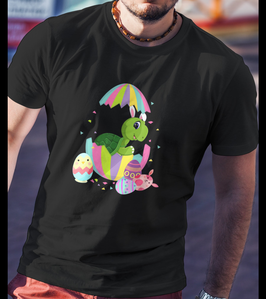 Turtle In Easter Egg With Bunny Ears And Colorful Easter Eggs T-Shirt