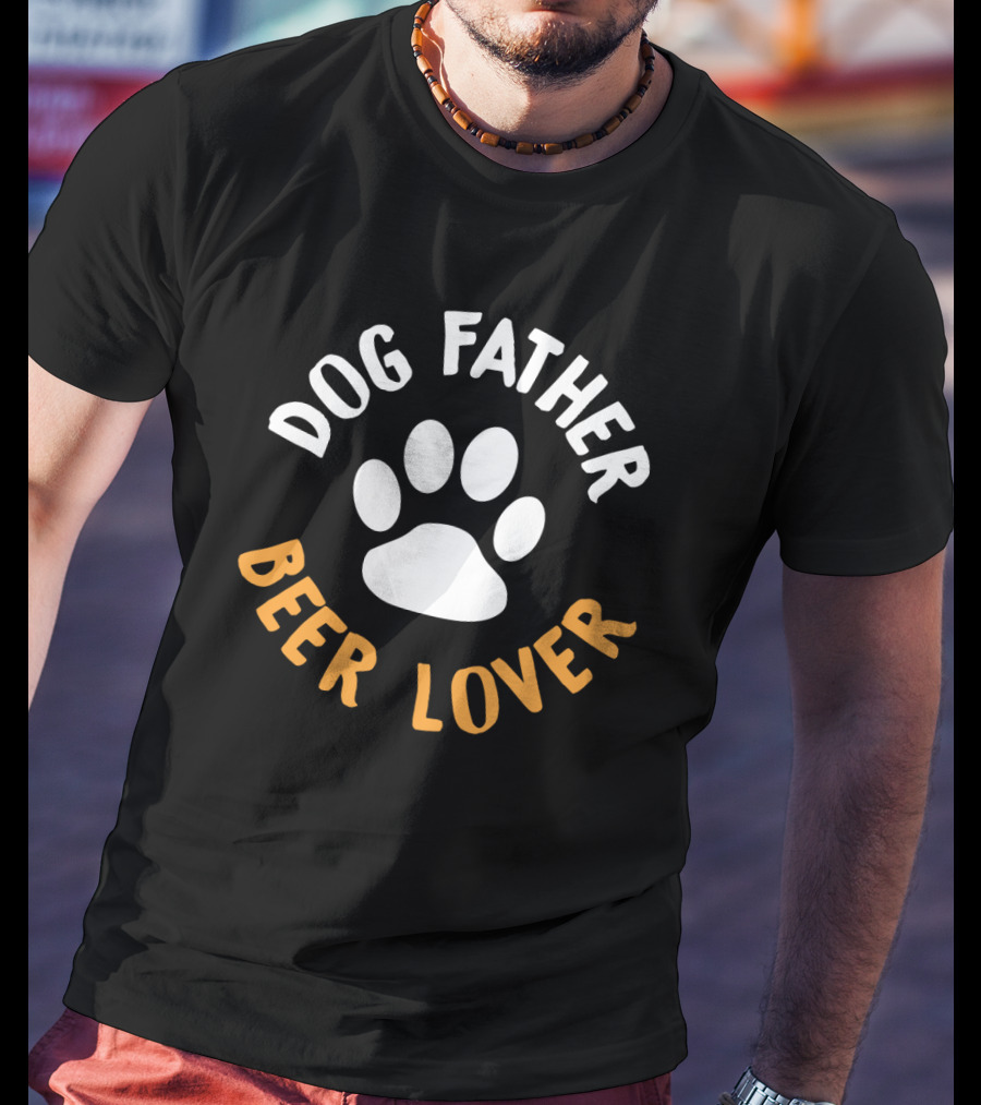 Dog Father Beer Lover Paw Print Mens Dog Dad T-Shirt