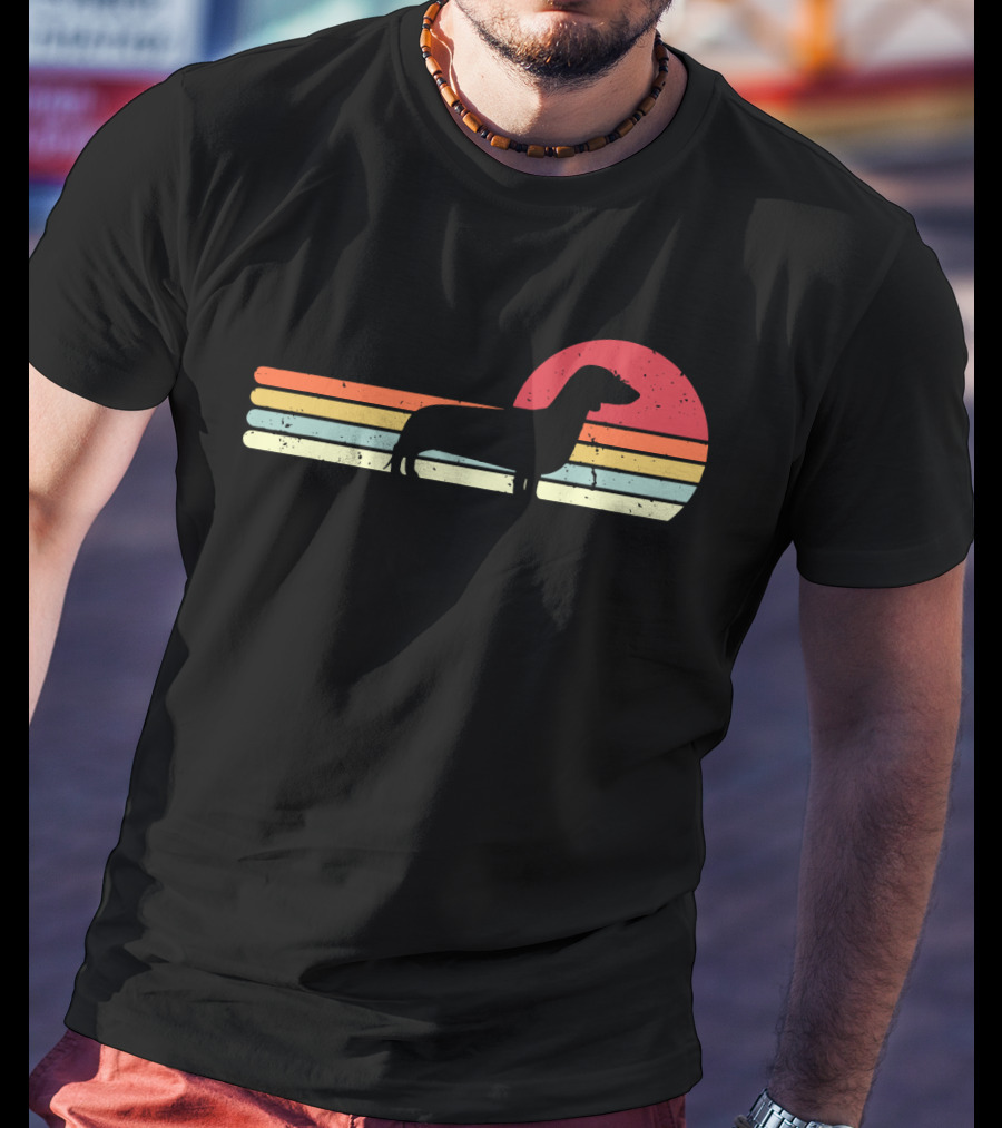 Dachshund Retro Sunset Style Vintage Stripes T-Shirt