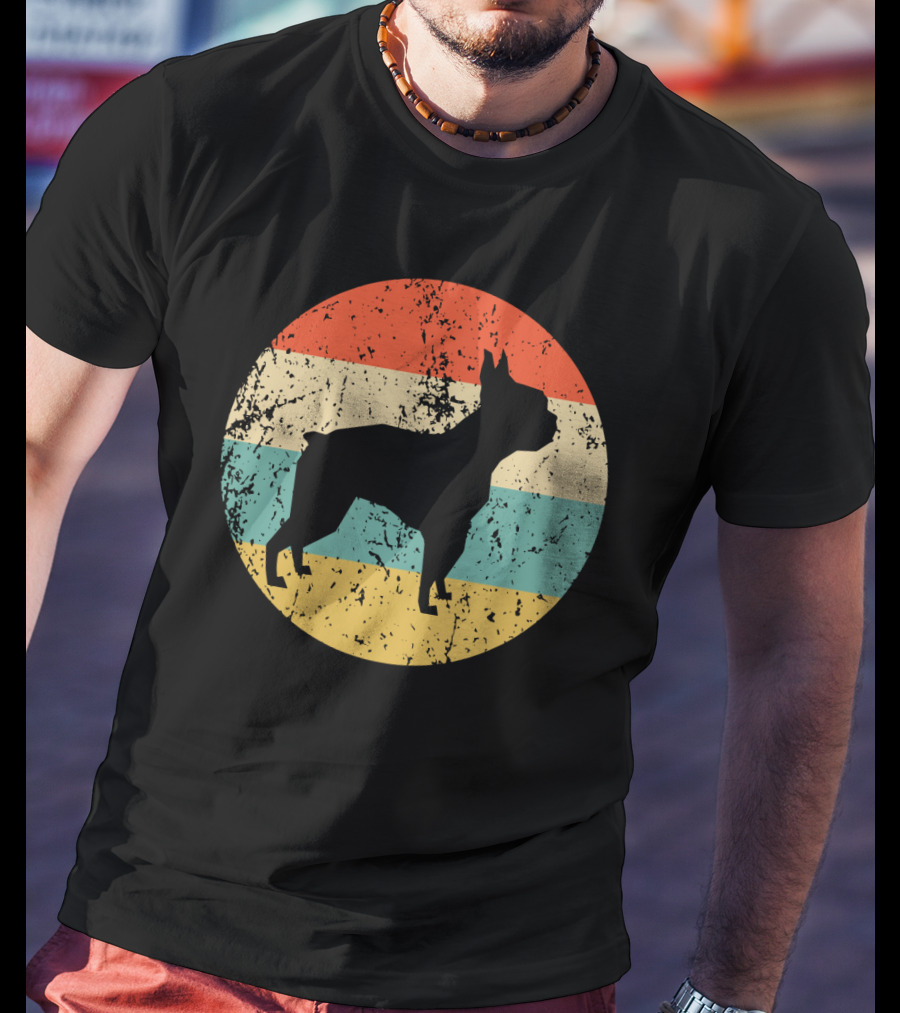 Boston Terrier Retro Vintage Dog Silhouette Sunset T-Shirt