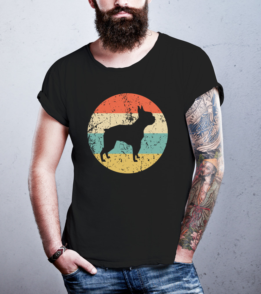 Boston Terrier Retro Vintage Dog Silhouette Sunset T-Shirt