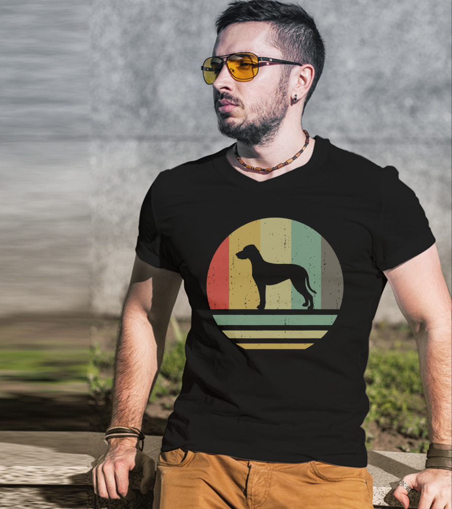 Vintage Retro Catahoula Leopard Dog Silhouette Stripes T-Shirt