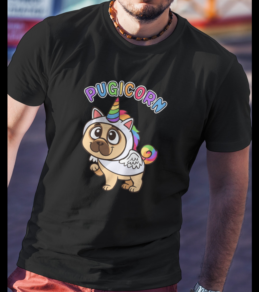 Pugicorn Majestic Unicorn Rainbow Pug Dog T-Shirt