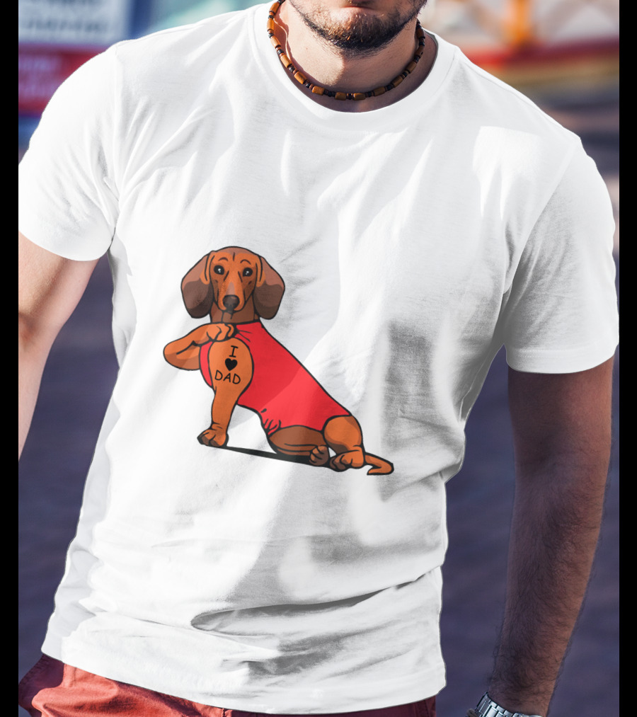 Dachshund I Love Dad Tattoo Red T-Shirt