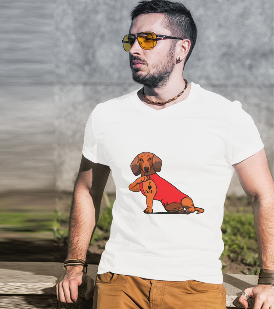 Dachshund I Love Dad Tattoo Red T-Shirt
