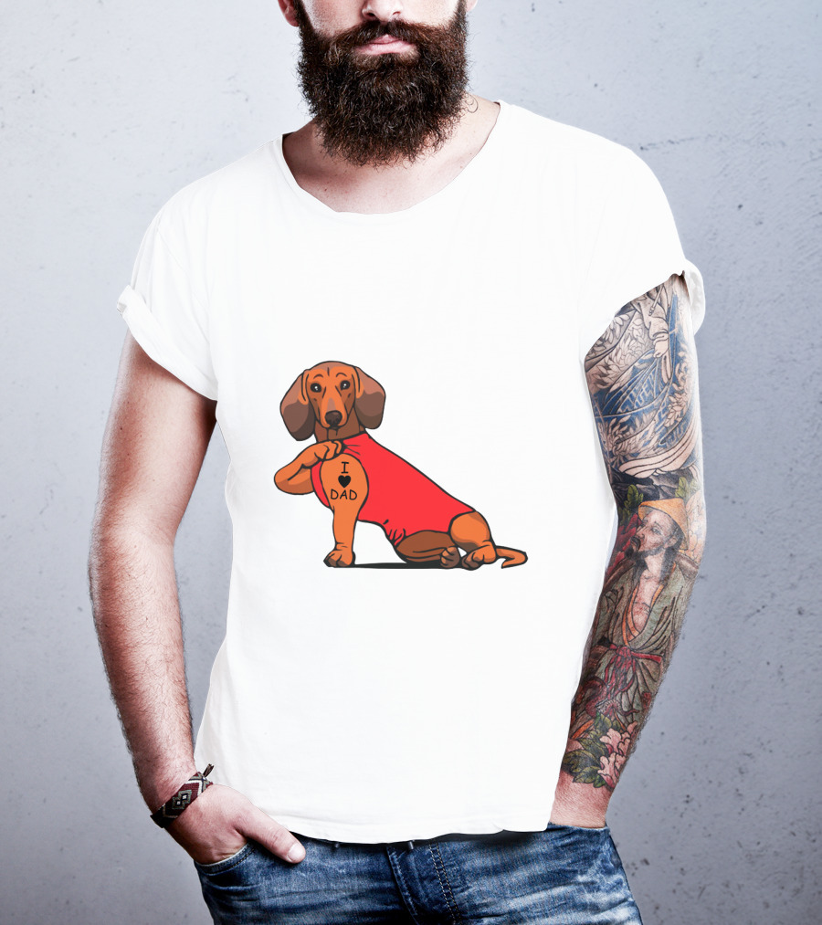 Dachshund I Love Dad Tattoo Red T-Shirt