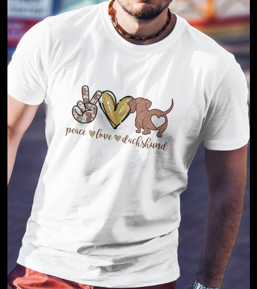 Peace Love Dachshund Camo Glitter Heart T-Shirt