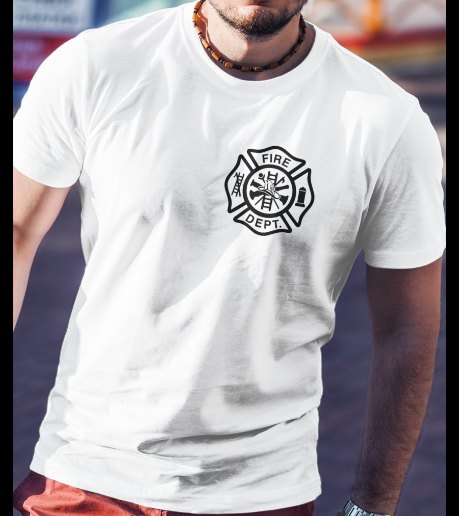 Firefighter Red Thin Line Fire Dept Maltese Cross Emblem T-Shirt