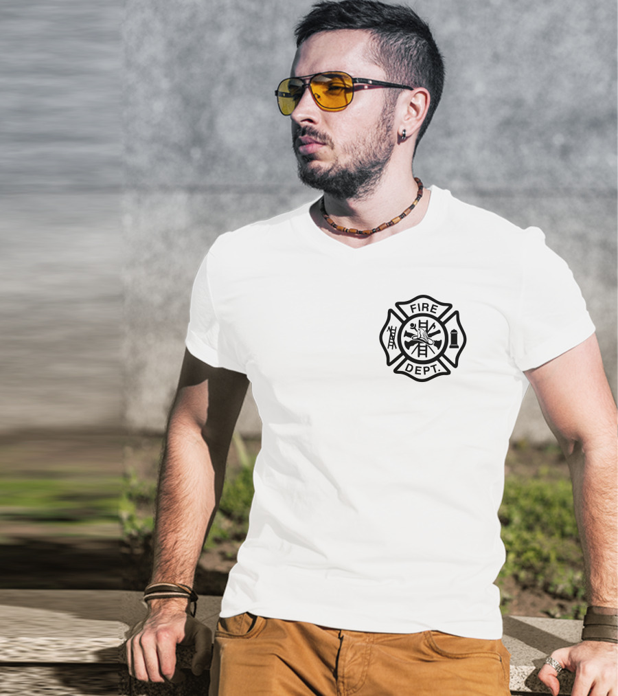 Firefighter Red Thin Line Fire Dept Maltese Cross Emblem T-Shirt