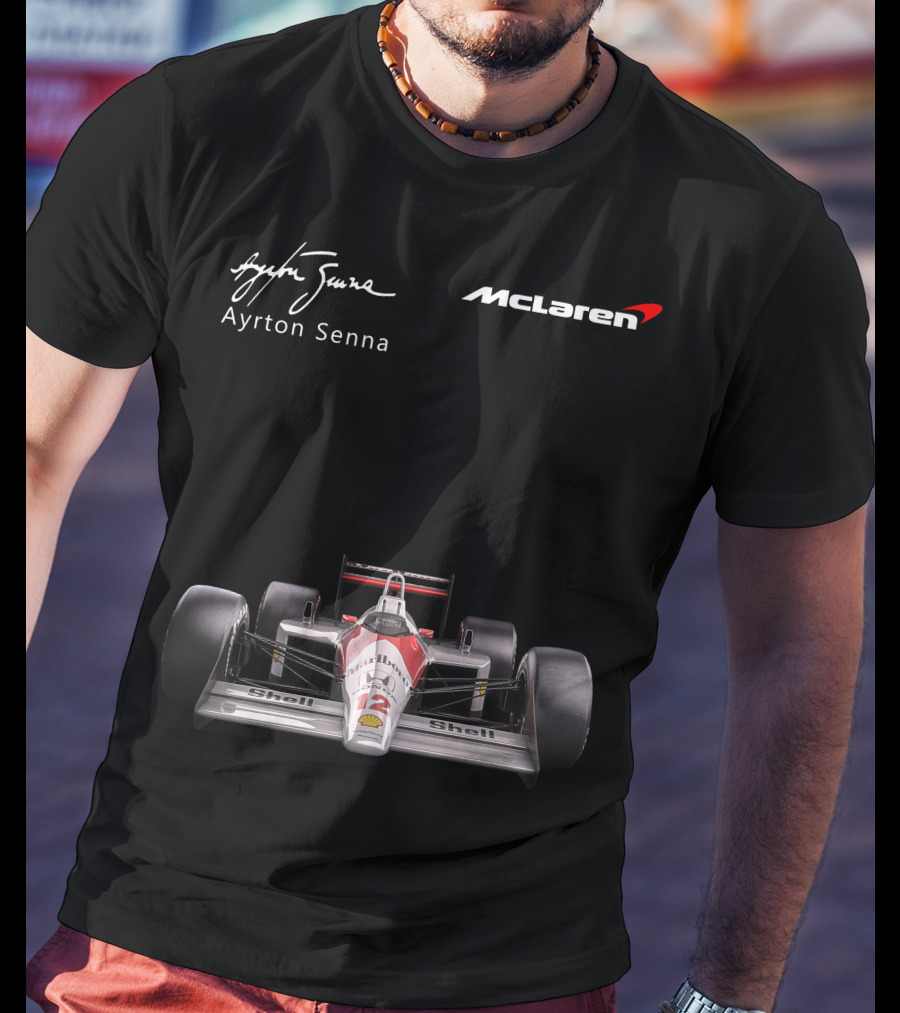 Ayrton Senna McLaren MP4/4 F1 Shell Racing Car T-Shirt