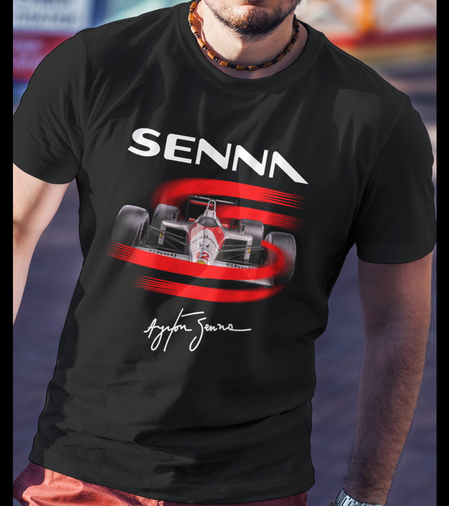 Senna Ayrton Senna McLaren F1 MP4/4 Car Racing Signature T-Shirt